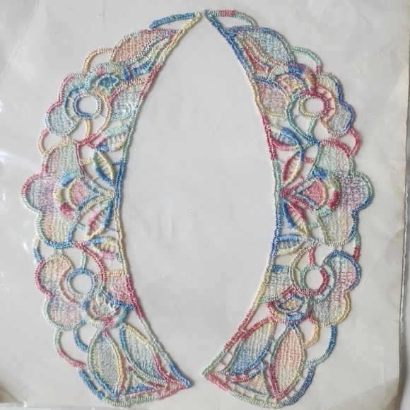 Vintage JACLYN Lace Collar Embroidery Applique Neck Detail Rainbow Sewing Floral - Picture 2 of 16